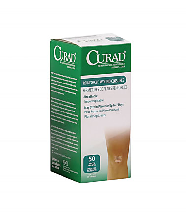 CURAD® Sterile Medi-Strips Reinforced Wound Closures, 1/4" x 1 1/2", White, 6 Per Pack, Box Of 50 Packs