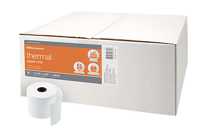 Office Depot® Brand Thermal Paper Rolls, 3-1/8" x 230', White, Carton Of 50