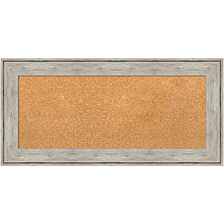 Amanti Art Rectangular Non-Magnetic Cork Bulletin Board, Natural, 33” x 17”, Crackled Metallic Plastic Frame