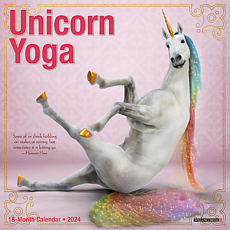 2024 Willow Creek Press Scenic Monthly Mini Wall Calendar, 7” x 7”, Unicorn Yoga, January To December