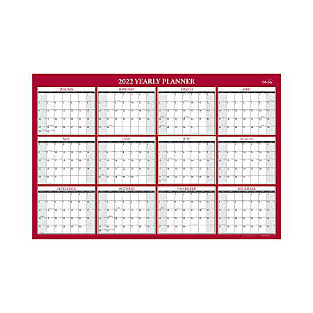 Blue Sky™ Yearly Laminated Calendar, 48" x 32", Classic Red, January To December 2022, 100034