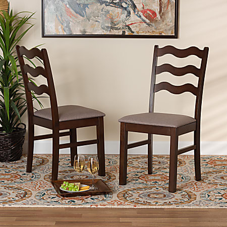 Baxton Studio Amara Fabric And Finished Wood 2-Piece Dining Chair Set, Warm Gray/Dark Brown