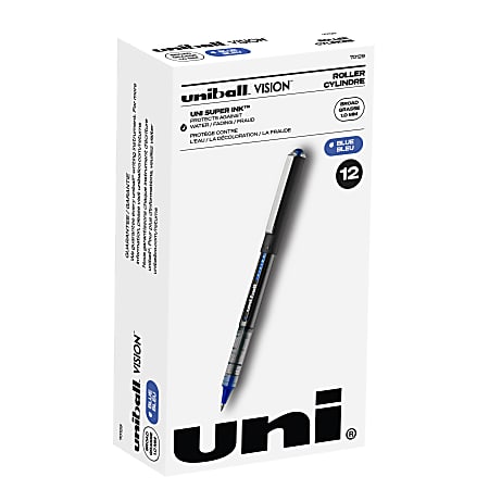 uni-ball® Vision™ Liquid Ink Rollerball Pens, Bold Point, 1.0 mm, Blue Barrel, Blue Ink, Pack Of 12 Pens