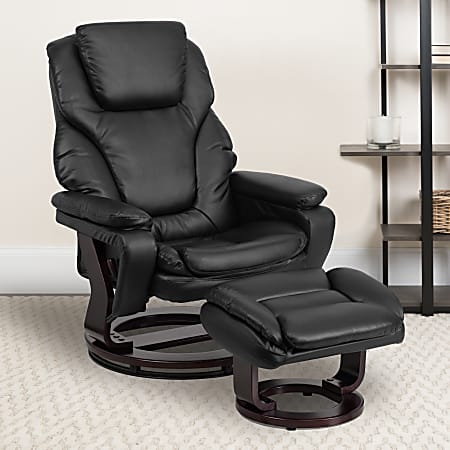 Flash Furniture Contemporary Swivel Recliner And Ottoman, Black/Mahogany