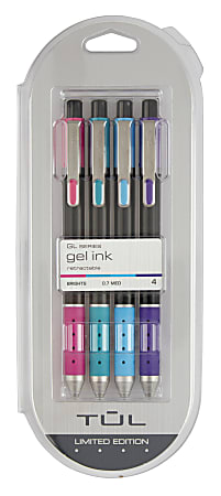 TUL® Limited Edition Brights Retractable Gel Pens, Medium Point, 0.7 mm, Assorted Barrel Colors, Assorted Ink Colors, Pack Of 4