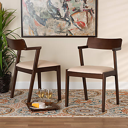 Baxton Studio Berenice Fabric And Finished Wood 2-Piece Dining Chair Set, Cream/Dark Brown