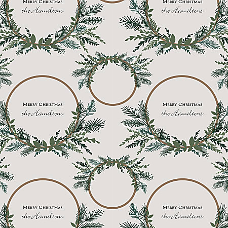 Custom Full-Color Gloss Finish Wrapping Paper, Standard Roll, 7' x 29-1/4", Christmas Holiday Evergreen Wreath