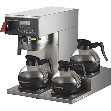 Coffee Pro 3 Burner Commercial Coffee Brewer 2.32 quart 36 Cups Multi serve  Silver Glass Body - Office Depot