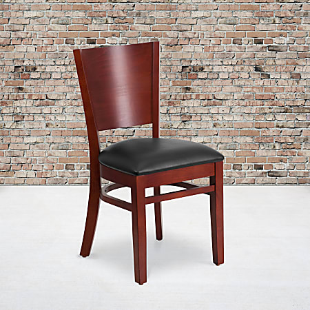 Flash Furniture Solid Back Wood Restaurant Accent Chair, Black Seat/Mahogany Frame