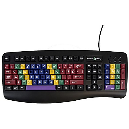 Ablenet LessonBoard standard QWERTY keyboard color coded by finger layout - Cable Connectivity - USB Interface - QWERTY Layout - Computer - Mac, Windows - Black
