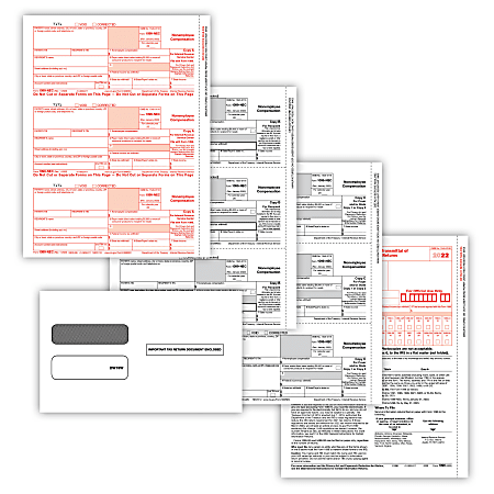 ComplyRight™ 1099-NEC Tax Forms Set, 5-Part, 3-Up, Copies A/B/C, Laser, 8-1/2" x 11", With Envelopes, Pack Of 100 Forms