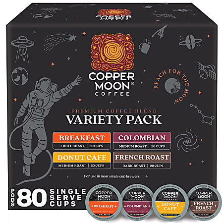 Copper Moon Single-Serve Coffee Pods for Keurig K-Cup Brewers, 4 Blend Variety Pack, 80 Count