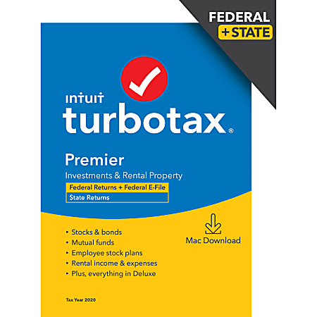 TurboTax Desktop Premier 2020 Federal Efile + State (Mac)