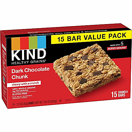 KIND Healthy Grains Bars - Trans Fat Free, Gluten-free, Low Sodium, Cholesterol-free - Peanut Butter Dark Chocolate - 1.20 oz - 15 / Box