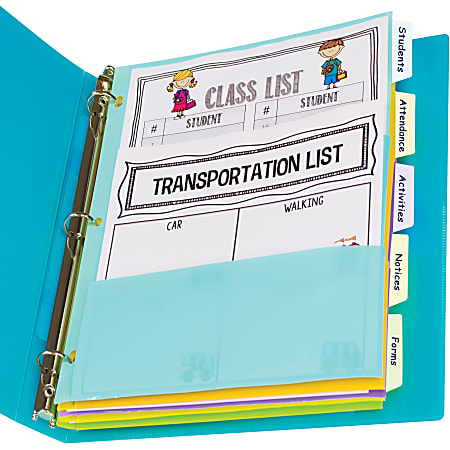 C-Line Bright Multi-pocket 5-tab Index Dividers - 5 Write-on Tab(s) - 5 Tab(s)/Set - Letter - 8.50" Width x 11" Length - 3 Hole Punched - Green Polypropylene, Orange, Purple, Yellow, Turquoise Divider - 5 / Set