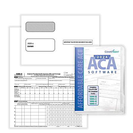 ComplyRight® 1095-C Tax Forms Set, Employer-Provided Health Insurance Offer And Coverage Forms, With Envelopes And ACA Software, Laser, 8-1/2" x 11", Set For 500 Employees