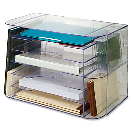 Sparco 6-tray Jumbo Desk Sorter - 3 Pocket(s) - 12.3" Height x 18.1" Width x 10" Depth - Desktop, Wall Mountable - Clear - 1Each