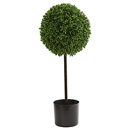 Nearly Natural Boxwood Ball Topiary 30”H Artificial UV Resistant Indoor/Outdoor Tree With Pot, 30”H x 12”W x 12”D, Green