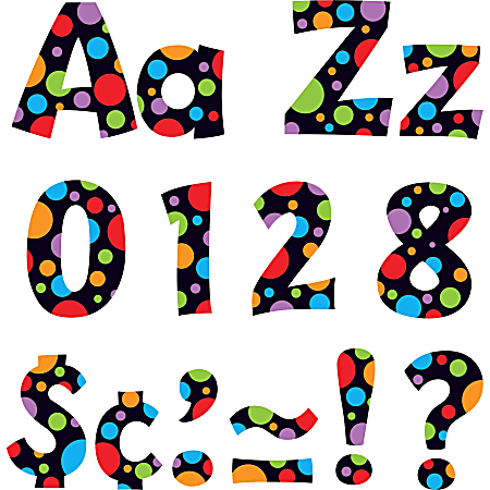 Trend Ready Letter Neon Dots - 83, 20, 36, 59, 18 (Lowercase Letters, Numbers, Punctuation Marks, Uppercase Letters, Spanish Accent Mark) Shape - Pin-up - 4" Height x 8" Length - Assorted - 1 / Pack