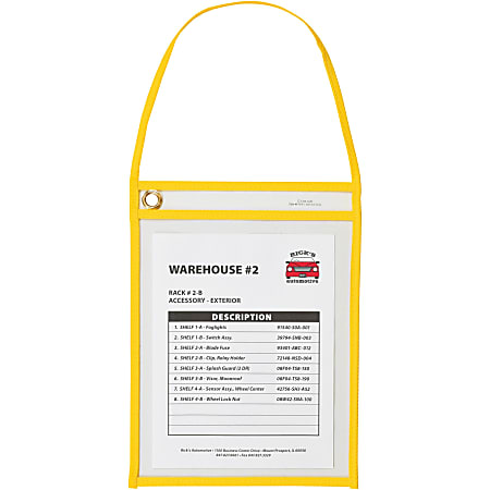 C-Line Hanging Strap Shop Ticket Holder, 12"H x 9"W x 16"L, Vinyl, Yellow, 15 / Box