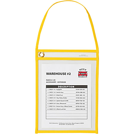 C-Line Hanging Strap Shop Ticket Holder - 12" x 9" x 16" - Vinyl - 15 / Box - Yellow