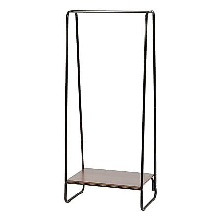 IRIS Metal Garment Rack With Wood Shelf, 59"H x 25-3/16"W x 15-3/4"D, White/Dark Brown