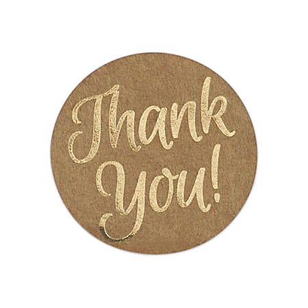 Great Papers! Self-Adhesive Seals Sticker Roll, Gold Foil/Kraft, Thank You, 1-1/2" Diameter, 250 Seals Per Roll