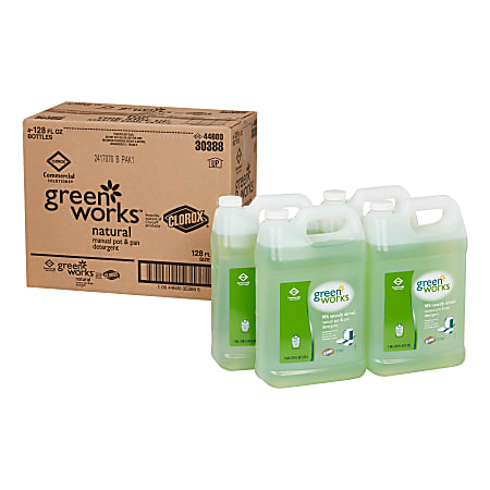 Clorox Commercial Solutions Green Works Manual Pot & Pan Dishwashing Liquid - Gel - 128 fl oz (4 quart) - Original Scent - 4 / Carton - Green