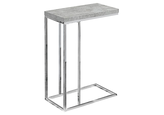 Monarch Specialties Zachary Accent Table, 25-1/4"H x 10-1/4"W x 18-1/4"D, Gray Cement/Chrome