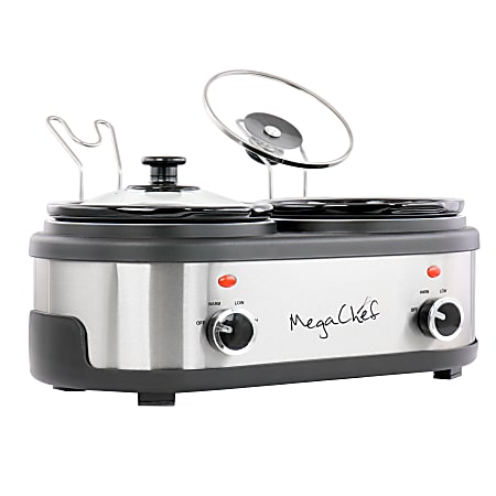 MegaChef Dual 1.5 Qt Crock Buffet Slow Cooker, Silver