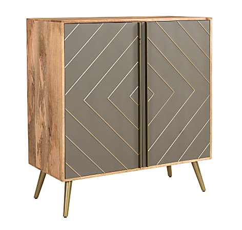 Coast to Coast Greyleigh Mid-Century Modern 2-Door Buffet Wood Storage Cabinet, 43"H x 40"W x 18"D, Natural & Cement Gray