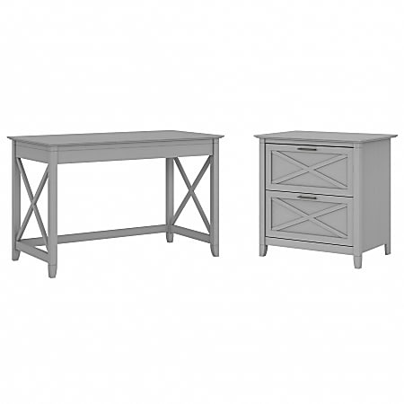 Bush Furniture Key West 48"W Writing Desk With 2-Drawer Lateral File Cabinet, Cape Cod Gray, Standard Delivery