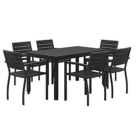 KFI Studios Eveleen 7-Piece Outdoor Patio Set, 45-5/8”H x 30”W x 30”D, Gray/Silver Table, Silver/Mocha Chairs