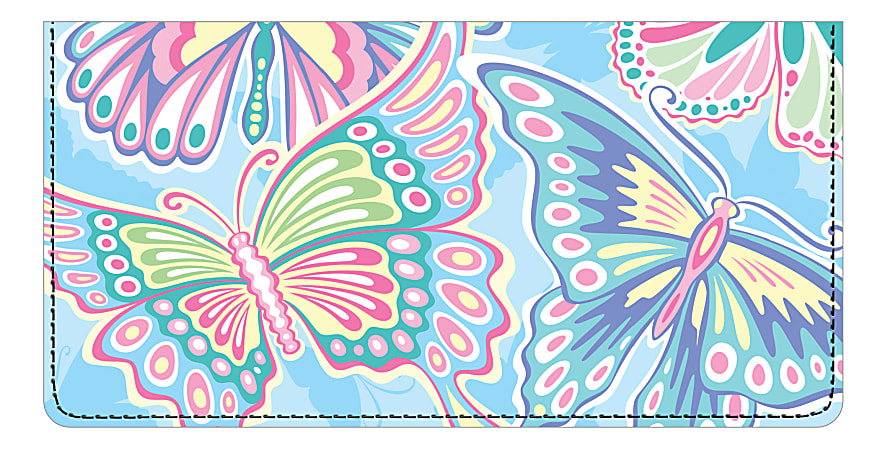 Custom Personal Wallet Check Cover, Leather, © Designs by Shan Psychedelic Butterflies