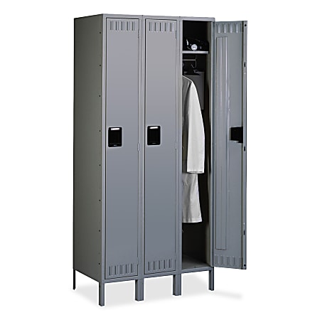 Tennsco Single-Tier 3-Wide Locker With Legs, 78"H x 36"W x 18"D, Medium Gray