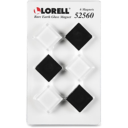 Lorell Square Glass Cap Rare Earth Magnets - Square - 6 / Pack - Black, White