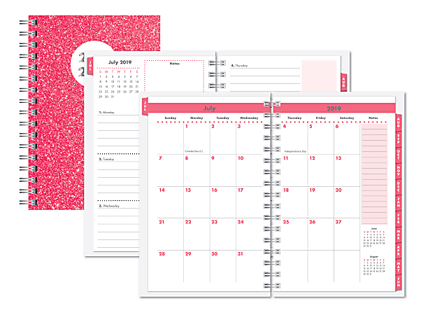 Office Depot® Glitter Weekly/Monthly Academic Planner, 4" x 6", Pink, July 2019 to June 2020