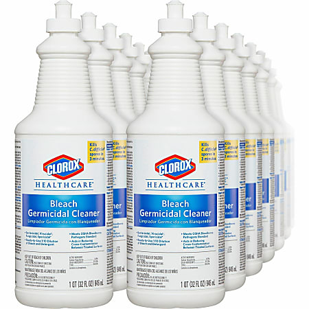 Clorox Healthcare Pull-Top Bleach Germicidal Cleaner - Ready-To-Use Liquid - 32 fl oz (1 quart) - 180 / Bundle - White
