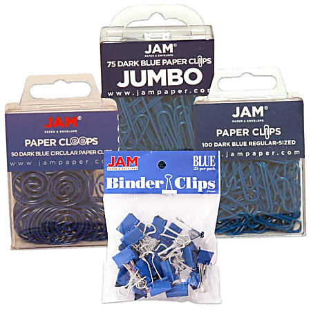 JAM Paper® 4-Piece Office Clip Fastener Set, Blue