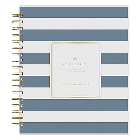 2026 Blue Sky Day Designer Daily/Monthly Planner, 8” x 10", Rugby Stripe Navy, January To December, 155622