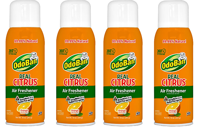 OdoBan Real Citrus Air Freshener, Orange Scent, 10 Oz, Set Of 4 Spray Cans