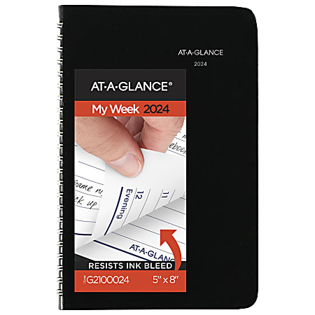 2024 AT-A-GLANCE® DayMinder Weekly Appointment Book Planner, 5" x 8", Black, January To December 2024, G21000