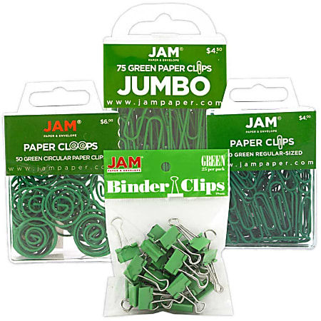 JAM Paper® 4-Piece Office Clip Fastener Set, Green
