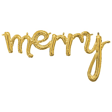 Amscan 4361131 Christmas "Merry" Air-Filled Balloons, 40", Gold, Set Of 2 Balloons