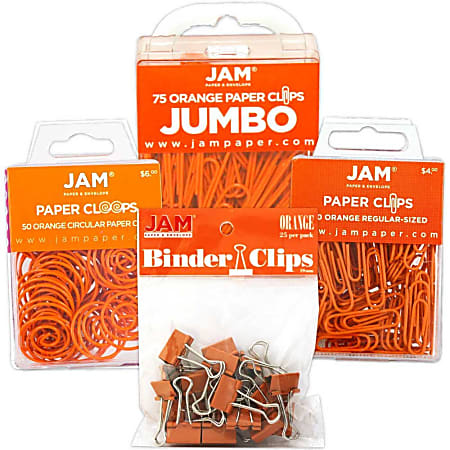 JAM Paper® 4-Piece Office Clip Fastener Set, Orange