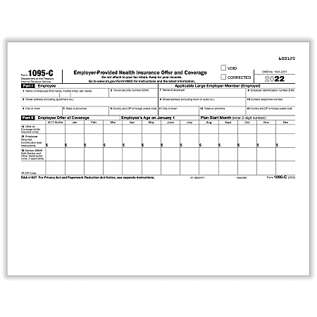 ComplyRight™ 1095-C Tax Forms, IRS Copy of Health Coverage (Employer Provided Health Insurance Offer And Coverage), Laser, 8-1/2" x 11", Pack Of 100 Forms