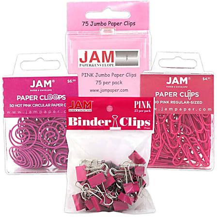 JAM Paper® 4-Piece Office Clip Fastener Set, Pink