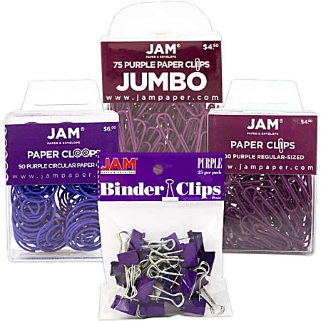 JAM Paper® 4-Piece Office Clip Fastener Set, Purple