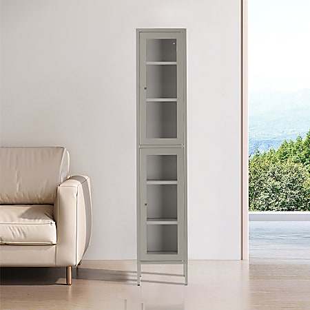 Glamour Home Avish 14"W 6-Shelf Metal Cabinet With Doors, Gray