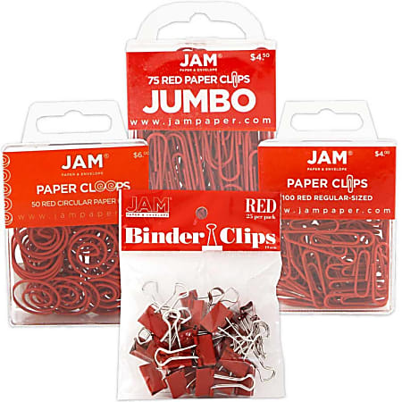 JAM Paper® 4-Piece Office Clip Fastener Set, Red